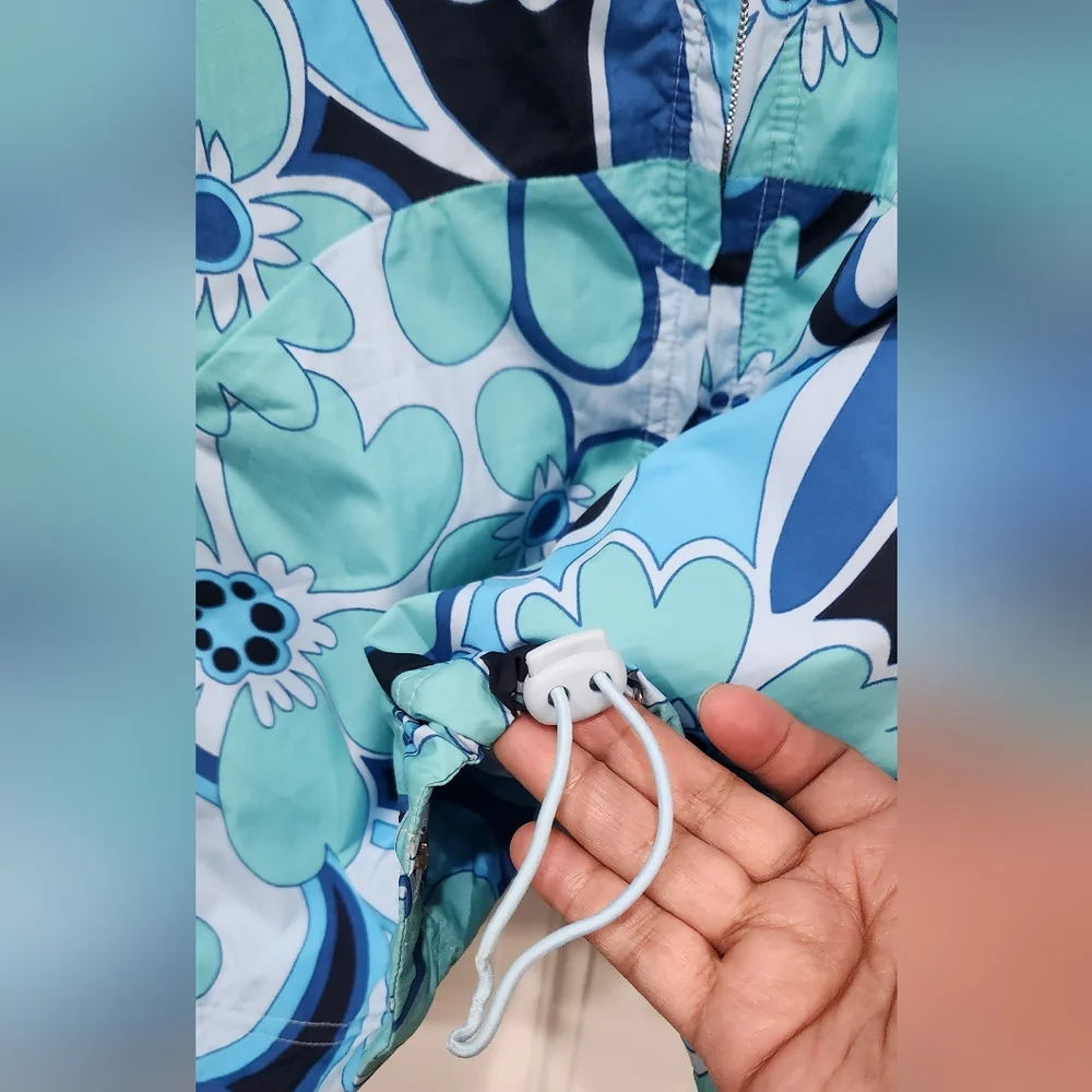 Catalina blue floral print windbreaker women's size Large 12/14